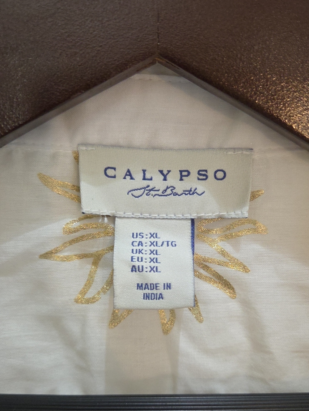 Calypso St Barth White Gold Sunburst Cotton Button Blouse Sz XL - Picture 2 of 5
